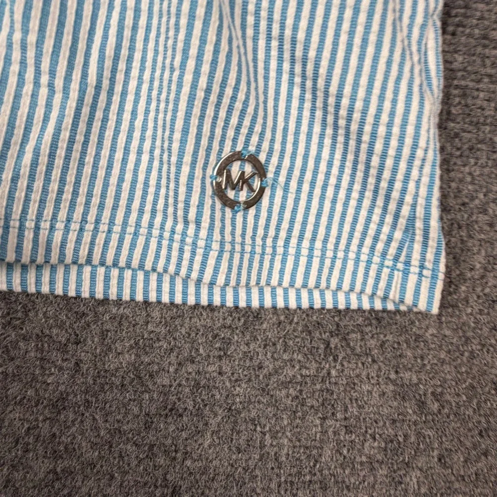 Michael‎ Kors Women's Size M Medium Blue White Striped Ruffle Sleeve V-Neck Top